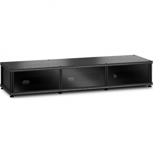 Synergy 134 Triple Width 65" AV Cabinet TV Stand in Black Oak, Glass Doors & Black Frame