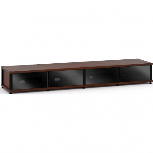 Synergy 141 Quad Width 87" AV Cabinet TV Stand in Walnut, Glass Doors & Black Frame