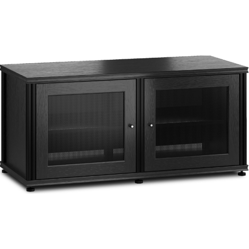Synergy 221 Double Width 44" AV Cabinet TV Stand in Black Oak, Mesh Doors & Black Frame