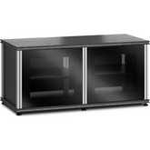 Synergy 221 Double Width 44" AV Cabinet TV Stand in Black Oak, Glass Doors & Aluminum Frame