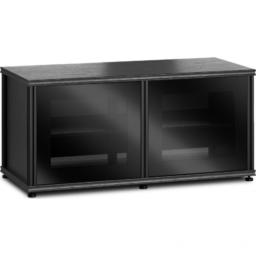 Synergy 221 Double Width 44" AV Cabinet TV Stand in Black Oak, Glass Doors & Black Frame