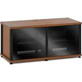 Synergy 221 Double Width 44" AV Cabinet TV Stand in Cherry, Glass Doors & Black Frame