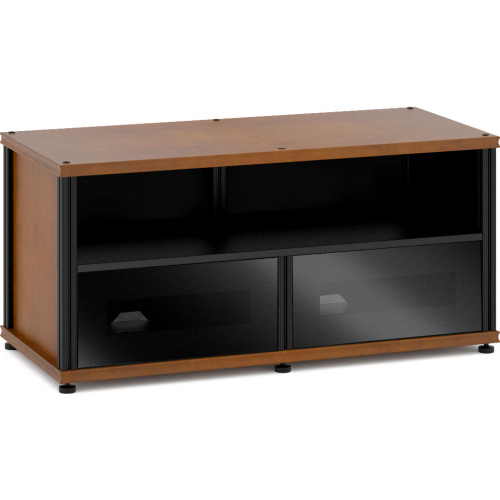 Synergy 223 Double Width 44" AV Cabinet TV Stand in Cherry, Glass Doors & Black Frame