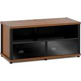 Synergy 223 Double Width 44" AV Cabinet TV Stand in Cherry, Glass Doors & Black Frame
