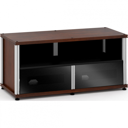Synergy 223 Double Width 44" AV Cabinet TV Stand in Walnut, Glass Doors & Aluminum Frame