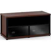 Synergy 223 Double Width 44" AV Cabinet TV Stand in Walnut, Glass Doors & Black Frame