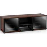 Synergy 233 Triple Width 65" AV Cabinet TV Stand in Walnut, Glass Doors & Black Frame
