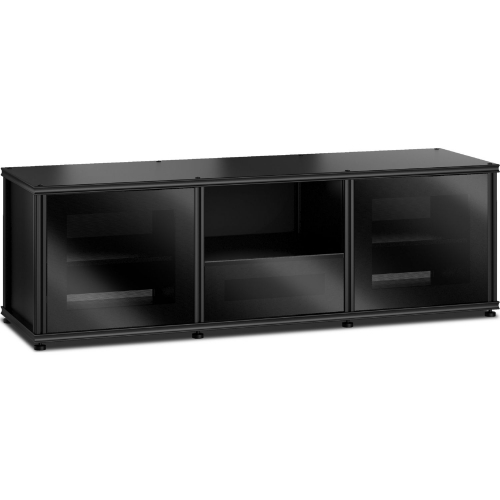 Synergy 236 Triple Width 65" AV Cabinet TV Stand in Black Oak, Glass Doors & Black Frame
