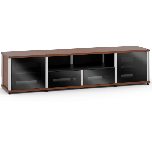Synergy 243 Quad Width 87" AV Cabinet TV Stand in Cherry, Glass Doors & Aluminum Frame