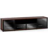 Synergy 243 Quad Width 87" AV Cabinet TV Stand in Walnut, Glass Doors & Black Frame