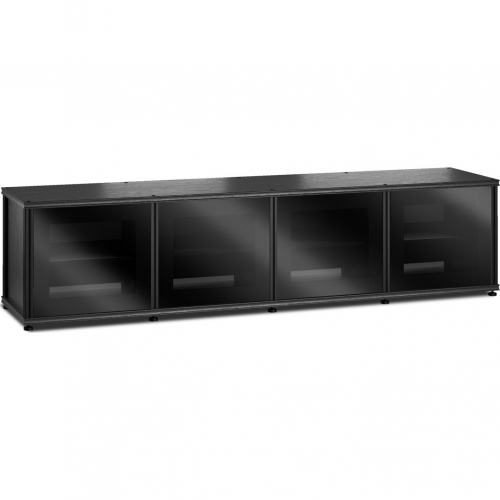 Synergy 247 Quad Width 87" AV Cabinet TV Stand in Black Oak, Glass Doors & Black Frame