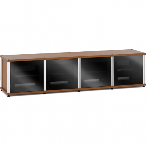 Synergy 247 Quad Width 87" AV Cabinet TV Stand in Cherry, Glass Doors & Aluminum Frame