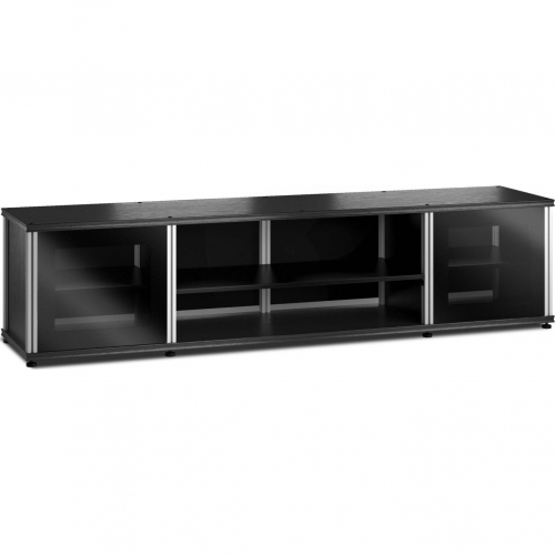 Synergy 248 Quad Width 87" AV Cabinet TV Stand in Black Oak, Glass Doors & Aluminum Frame
