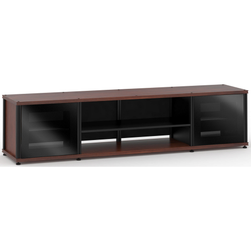 Synergy 248 Quad Width 87" AV Cabinet TV Stand in Walnut, Glass Doors & Black Frame