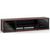Synergy 248 Quad Width 87" AV Cabinet TV Stand in Walnut, Glass Doors & Black Frame