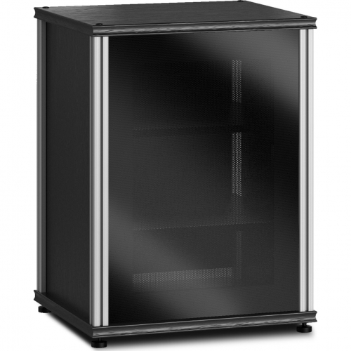 Synergy 30" Tall AV Cabinet Audio Rack in Black Oak, Glass Doors & Aluminum Frame