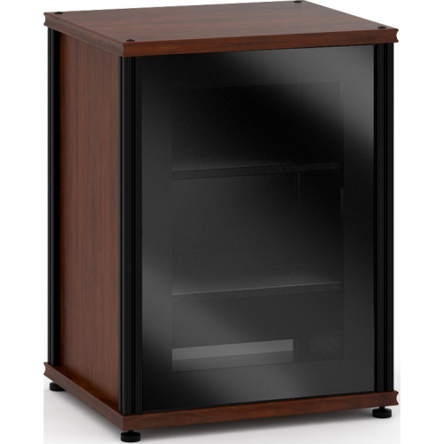 Synergy 30" Tall AV Cabinet Audio Rack in Walnut, Glass Doors & Black Frame