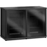 Synergy 323 Double Width 44" AV Cabinet TV Stand in Black Oak, Glass Doors & Black Frame
