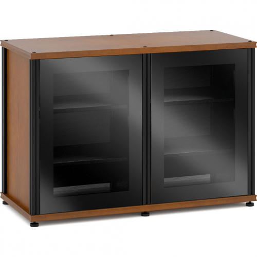 Synergy 323 Double Width 44" AV Cabinet TV Stand in Cherry, Glass Doors & Black Frame
