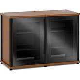 Synergy 323 Double Width 44" AV Cabinet TV Stand in Cherry, Glass Doors & Black Frame