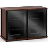 Synergy 323 Double Width 44" AV Cabinet TV Stand in Walnut, Glass Doors & Black Frame