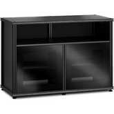 Synergy 329 Double Width 44" AV Cabinet TV Stand in Black Oak, Glass Doors & Black Frame