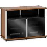 Synergy 329 Double Width 44" AV Cabinet TV Stand in Cherry, Glass Doors & Aluminum Frame