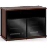 Synergy 329 Double Width 44" AV Cabinet TV Stand in Walnut, Glass Doors & Black Frame