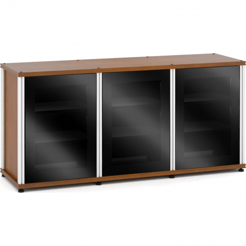 Synergy 337 Triple Width 65" AV Cabinet TV Stand in Cherry, Glass Doors & Aluminum Frame