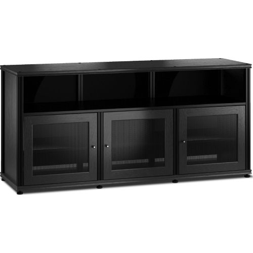 Synergy 339 Triple Width 65" AV Cabinet TV Stand in Black Oak, Mesh Doors & Black Frame