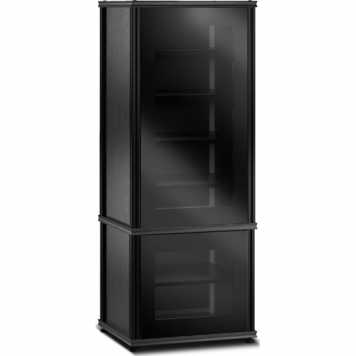 Synergy 603 60" Tall AV Cabinet Audio Rack in Black Oak, Glass Doors & Black Frame