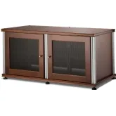 Synergy 221 Double Width 44" AV Cabinet TV Stand in Walnut, Mesh Doors & Aluminum Frame