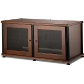 Synergy 221 Double Width 44" AV Cabinet TV Stand in Walnut, Mesh Doors & Black Frame