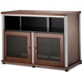 Synergy 329 Double Width 44" AV Cabinet TV Stand in Walnut, Mesh Doors & Aluminum Frame