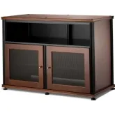 Synergy 329 Double Width 44" AV Cabinet TV Stand in Walnut, Mesh Doors & Black Frame