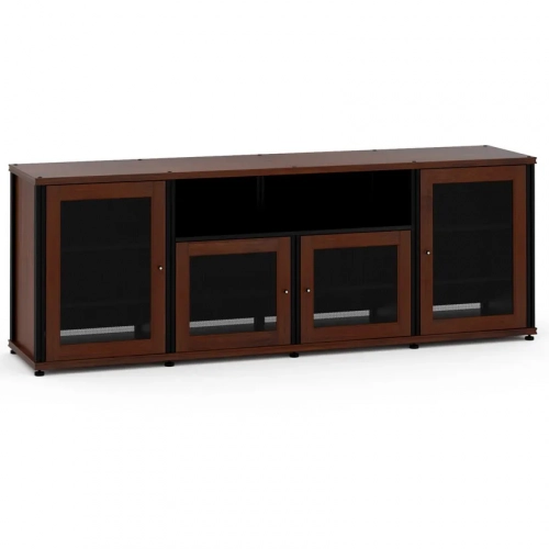 Synergy 345 Quad Width 87" AV Cabinet TV Stand in Walnut, Mesh Doors & Black Frame