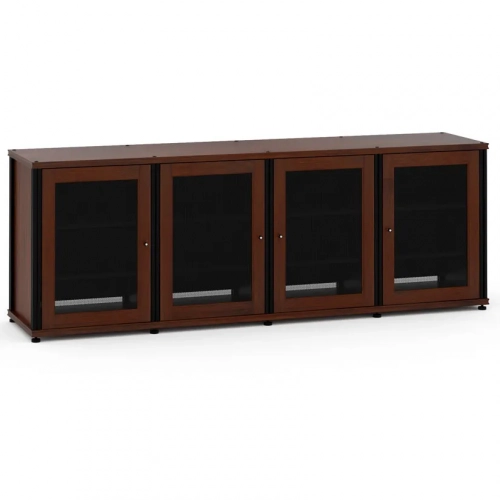 Synergy 347 Quad Width 87" AV Cabinet TV Stand in Walnut, Mesh Doors & Black Frame
