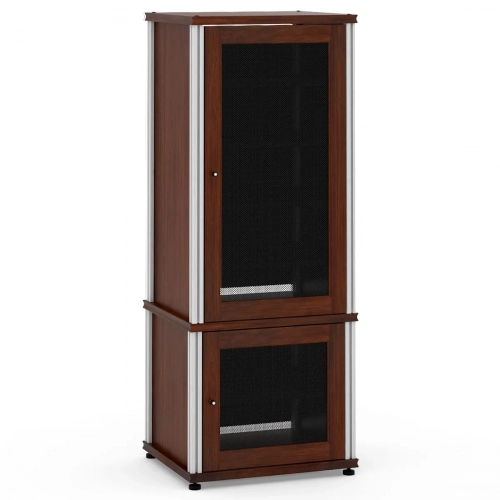 Synergy 603 60" Tall AV Cabinet Audio Rack in Walnut, Mesh Doors & Aluminum Frame