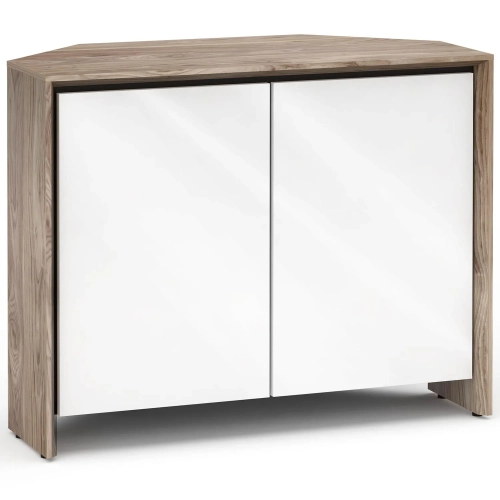 Barcelona 323CR 45" Corner TV Stand AV Cabinet in Natural Walnut with Gloss White Doors