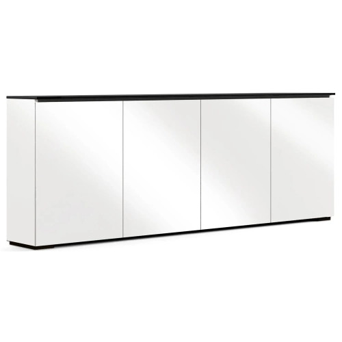 Miami 347 88" Low Profile Wall Cabinet TV Stand in Gloss Warm White with Black Top
