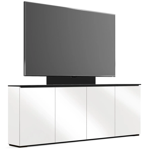 Miami 347 88" Low Profile Wall Cabinet TV Stand with Mount in Gloss Warm White with Black Top