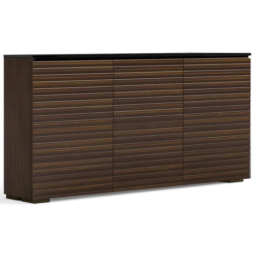 Zurich 337 64" Low Profile Wall Cabinet TV Stand in Linear Texture Brown with Black Top