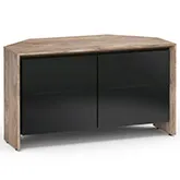Barcelona 221CR 45" Corner TV Stand AV Cabinet in Natural Walnut with Black Glass