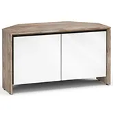 Barcelona 221CR 45" Corner TV Stand AV Cabinet in Natural Walnut with Gloss White Doors