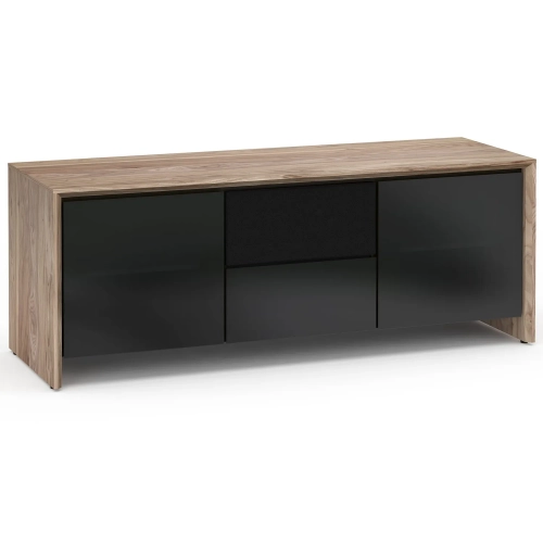 Barcelona 236 65" TV Stand AV Cabinet in Natural Walnut with Black Glass Doors