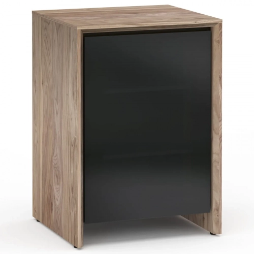 Barcelona 317 AV Cabinet in Natural Walnut with Black Glass Door