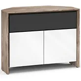 Barcelona 329CR 45" Corner TV Stand AV Cabinet in Natural Walnut with Gloss White Doors