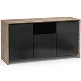 Barcelona 336 65" TV Stand AV Cabinet in Natural Walnut with Black Glass Doors