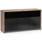 Barcelona 339 65" TV Stand AV Cabinet in Natural Walnut with Black Glass Doors
