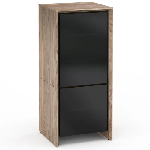 Barcelona 517 AV Cabinet in Natural Walnut with Black Glass Doors
